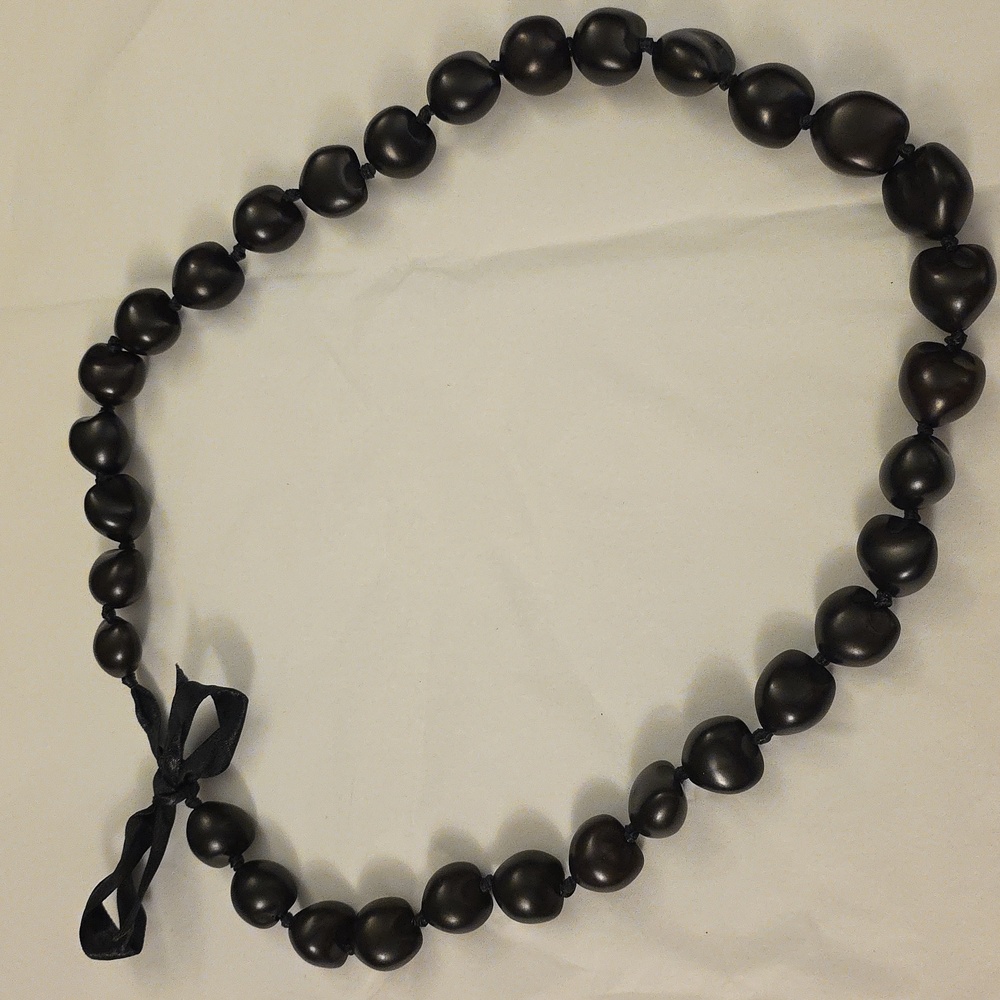 Extra Long VINTAGE SEED NECKLACE RIBBON CLOSURE Hand Knotted